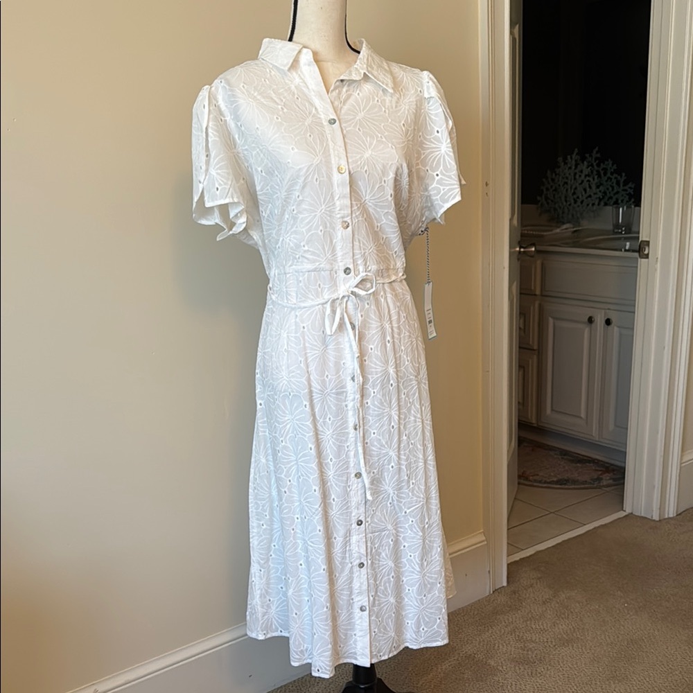 Draper James White Flutter Sleeve Polo Collar Sundress
